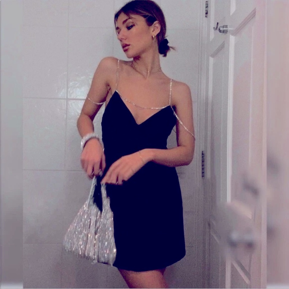 Zara Black Rhinestone strap mini dress XL